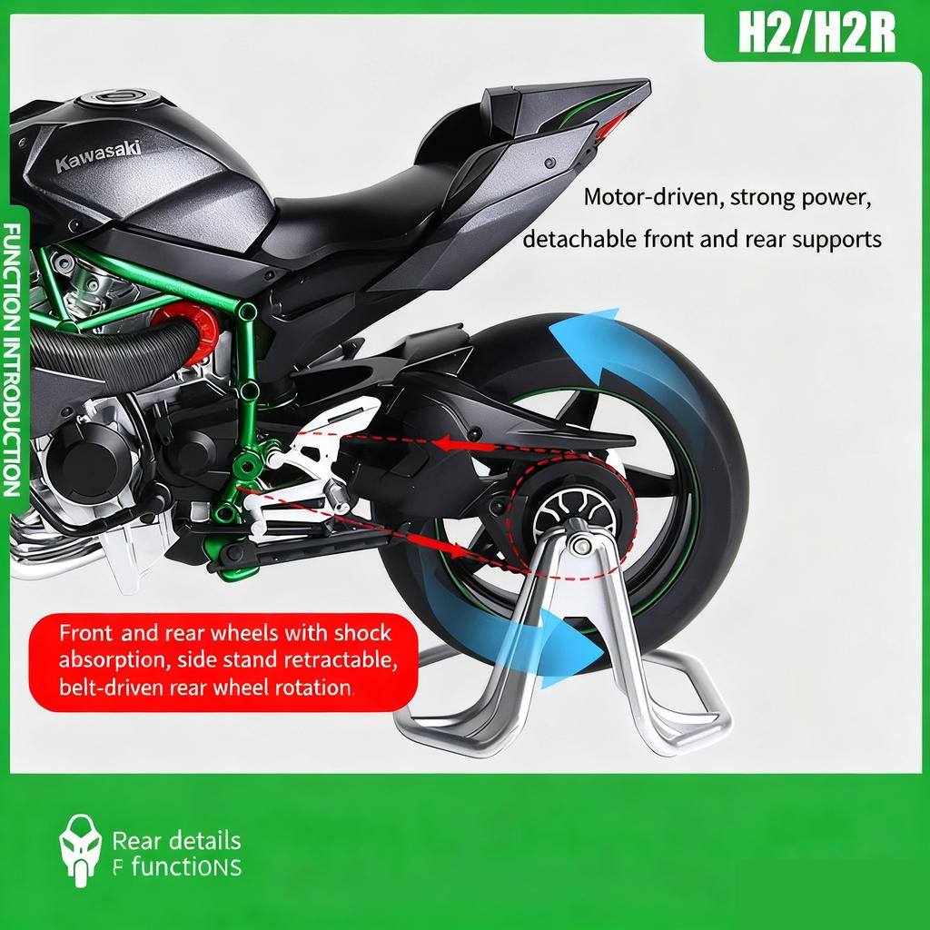 1/9 Kawasaki H2R Ninja with Spray Alloy Motorcycle Model Toy Vehicle Collection Sound and Light Off Road Autocycle Toys Car
