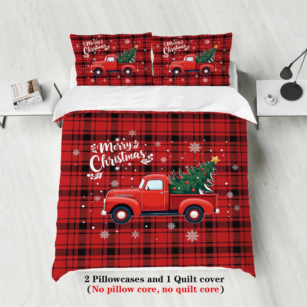 3pcs Merry Christmas themed pattern bedding set, reindeer and Christmas tree, for teenagers and adults bedroom, a Christmas gift