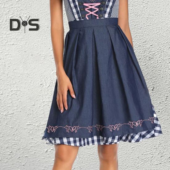 Women's Plaid Oktoberfest Costume German Dirndl Dress Traditional Bavarian Outfits for Halloween Festival Carnival Cosplay