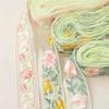1Yard Pink Green Leaves Flower Lace Fabric DIY Clothes Embroidered Lace Trim Accessories