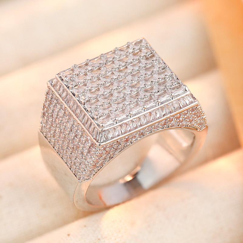 Luxury Inlaid White CZ Women's Ring Sparkling CopperColor Geometry Daily Wear Party Jewelry Anniversary Gift