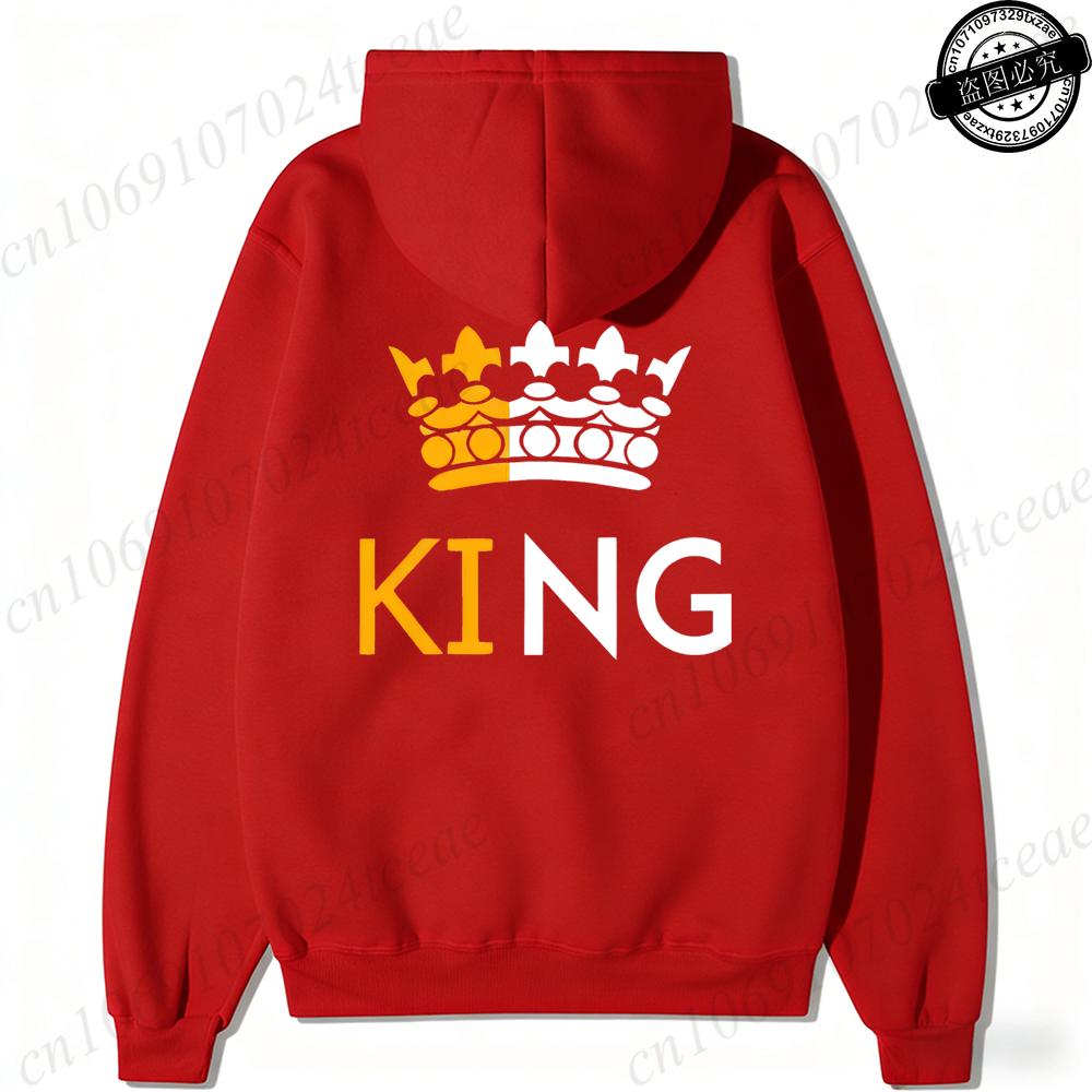 Couple Hoodies Valentines Day Matching Outfits King and Queen Printed Couple Hoodies Boyfriend Girlfriend Fleece Sweatshirts Top