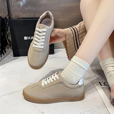Frühlings- und Herbst-Damen-Freizeitschuhe Mode Schnürschuhe Low-Top Khaki Rundkopf Flachboden-Design Damenschuhe Größe 35-42