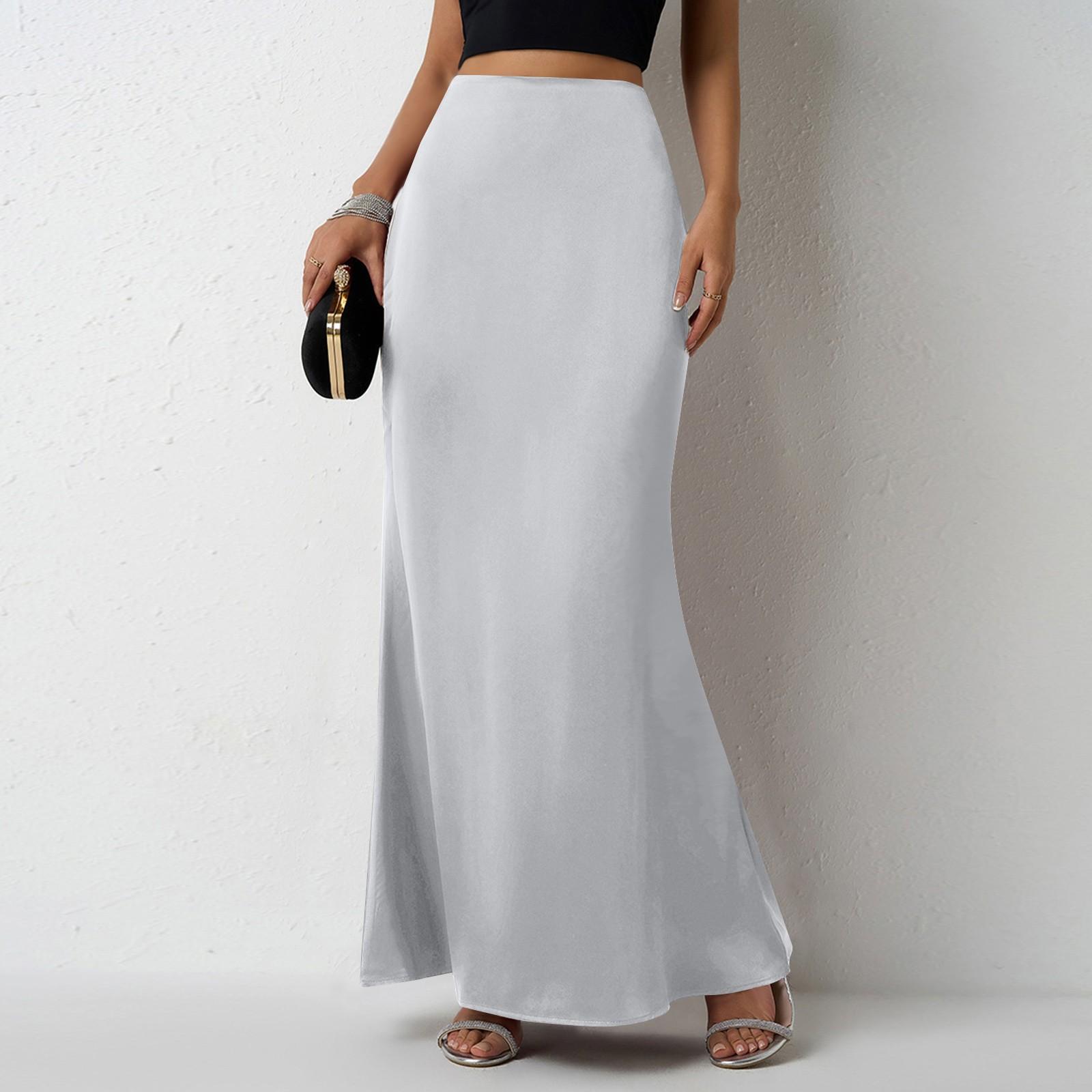 

Женская модная и повседневная французская элегантная драпированная атласная юбка M серебряный