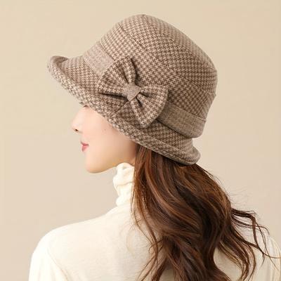 Women's Fashion Versatile Woolen Basin Hat with Bowknot, Lightweight and Comfortable Outdoor Bucket Hat