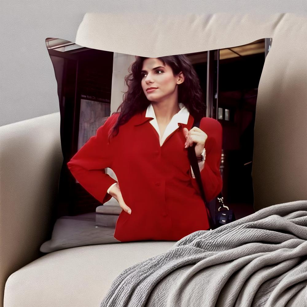 SSandra Bullock Cushion Cover Pillowcase Antidustmite Invisible Zipper Short Plush Sofa Cushion