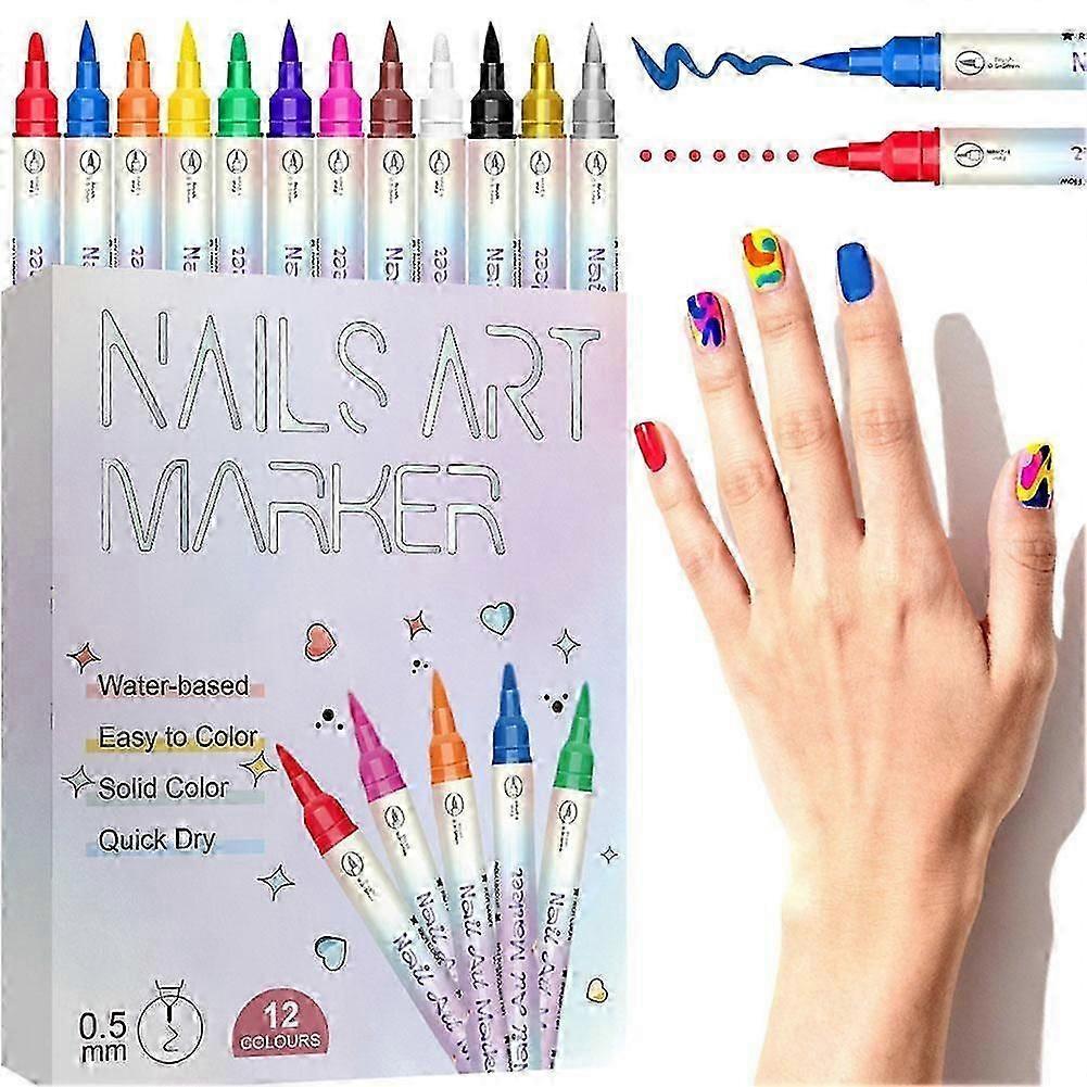 12-Piece Quick-Dry Nail Art Pen Set for DIY Drawing and Decoration, Vibrant Colors, Safe and Portable for Home Salon Use