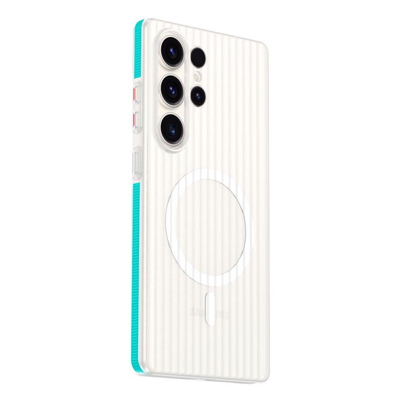 Suitable for Samsung S25 Ultra Magnetic Suction Mobile Phone Case S24 Matte Corrugated S25 Anti Slip Strip Pc Hard Shell Protection Case