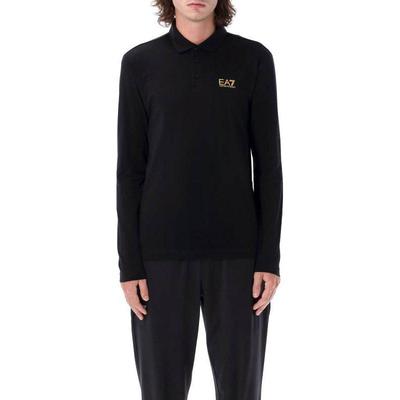 EA7 Letter Print Long Sleeve Polo Shirt Men Tops Black 8NPF15-PJVQZ-0208
