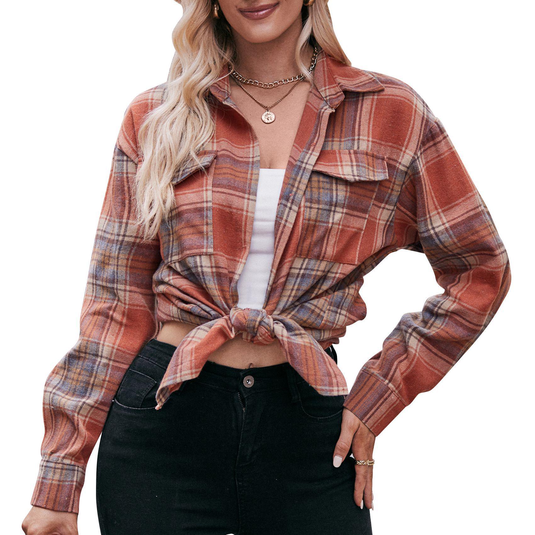 Women s 2026 Oversize Loose Plaid Shirt - European & American Casual Autumn/Winter Fashion S