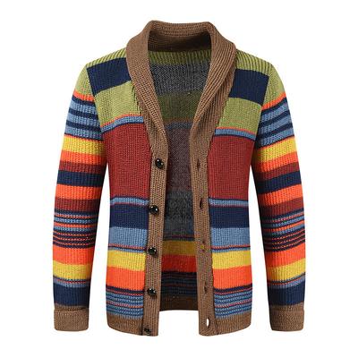 Spring Autumn Fashion Men's V-Neck Collar Cardigan Sweater Slim Fit Patchwork Long Sleeve Casual Male Jacket