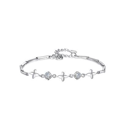 S925 Four Leaf Grass Moselle Diamond Bracelet Women's InsD Color Moselle Crystal Bracelet 2022 Cross Border New Edition