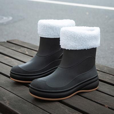 Women Waterproof Insulated Rain Boots Fashion Warm Fleece Lined Shoes Casual Solid Color Kitchen Winter Rain Shoes