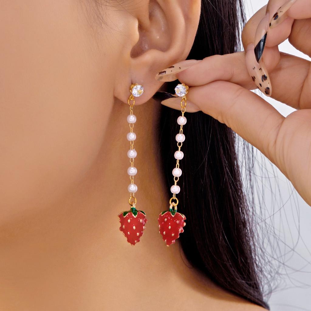 Flower Earrings Alloy Pearl Drop Jewelry For Women With Fruit Design For Casual Wear