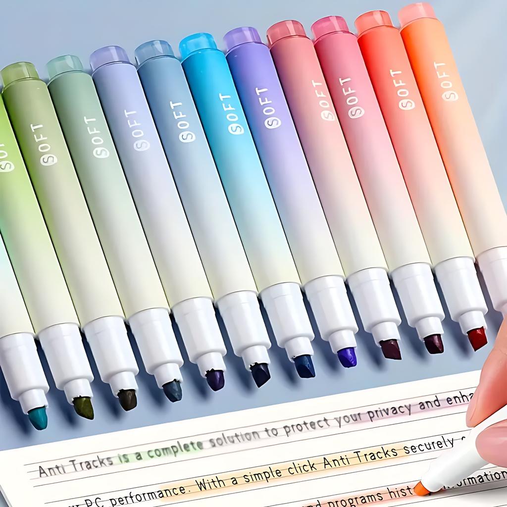 12pcs Soft-light Morandi Color Highlighter Marker Pen, For Note-taking/Drawing Crafts Journaling.