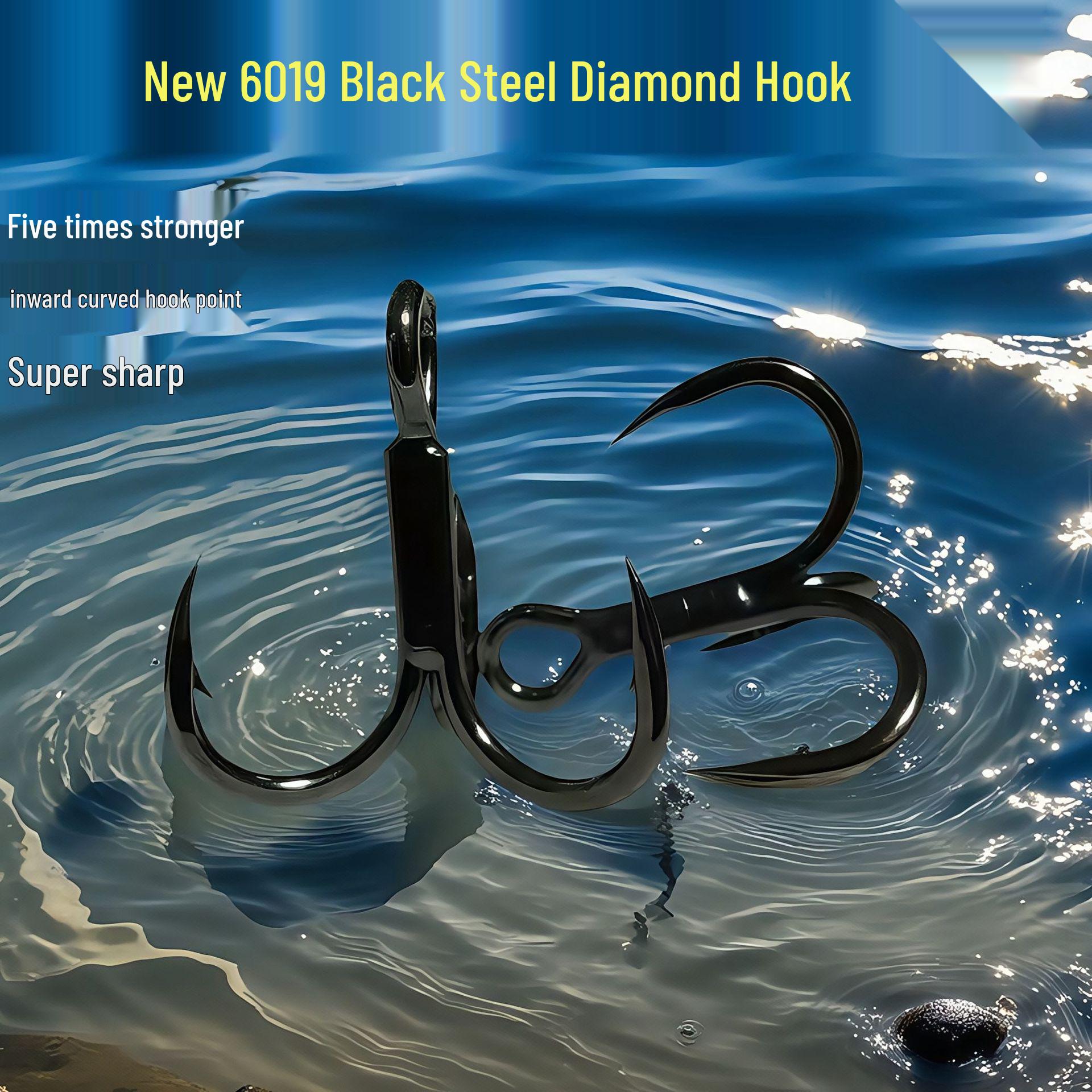 

6019 Black Steel Triple Hook: 5x Strength, Razor-Sharp for Lure Fishing 10# чёрный