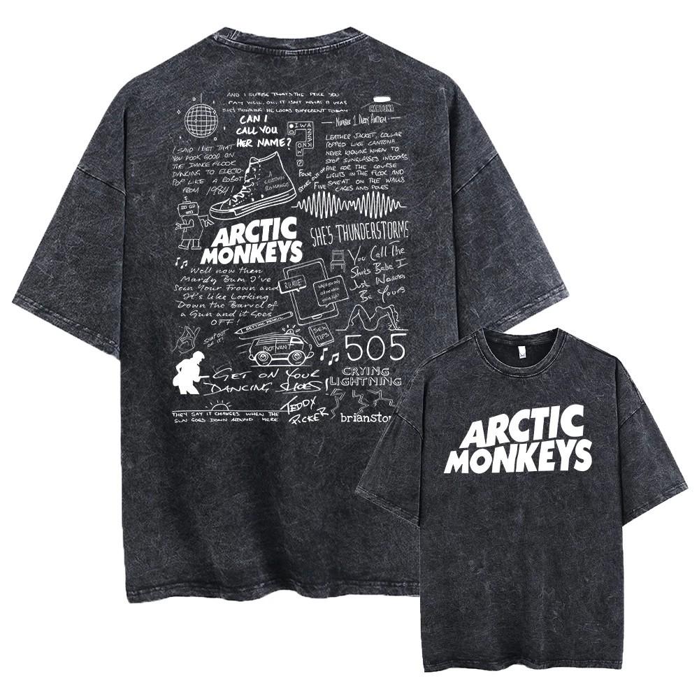 Arctic Monkeys Washed T-Shirts Graphic Print Unisex Cotton Tees Rock Band Shirts Unisex T-Shirt M