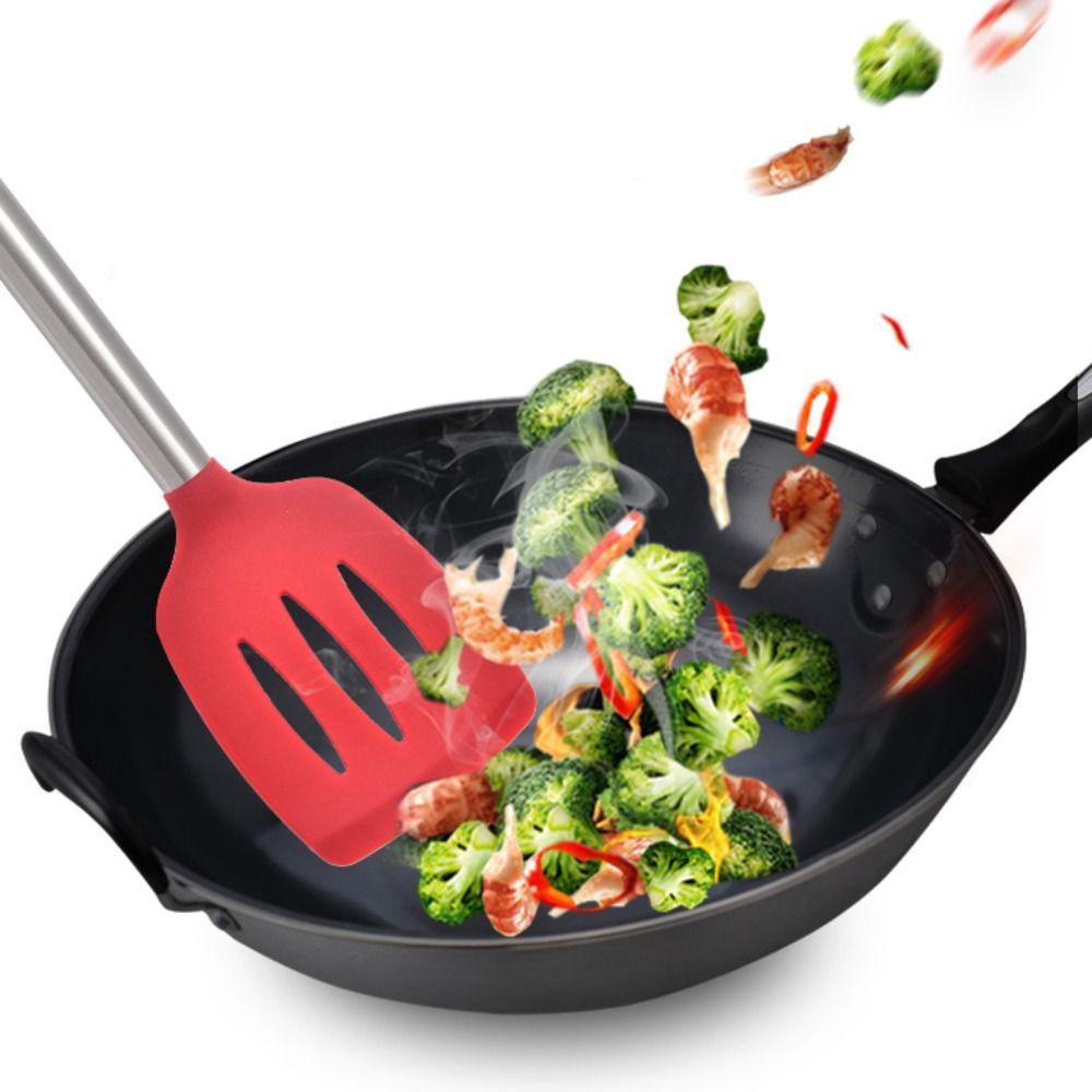 2pcs Stainless Steel Handle Steak Spatula Food Grade Silicone Stir Fry Turner  Nonstick Pan
