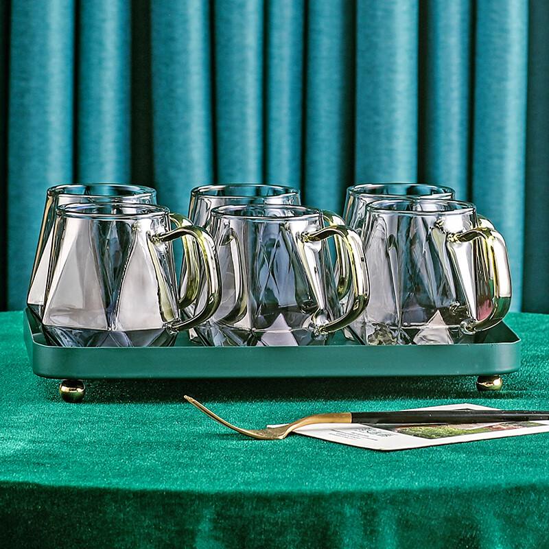 Elegant Glass Teacup Set with Iron Tray