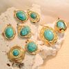 European Retro Turquoise Geometric Oval Pendant - Stainless & Titanium Steel Jewelry for Women