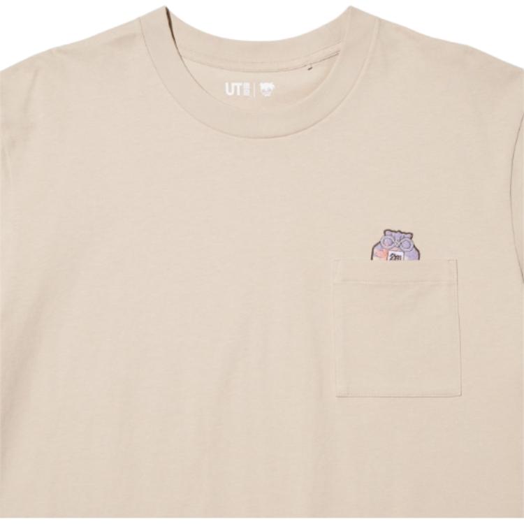 Uniqlo X Detective Conan Collaboration SS24 Cartoon Anime Front Pocket Graphic Round Neck Short Sleeve T-Shirt Unisex T-Shirt Beige 472192-30