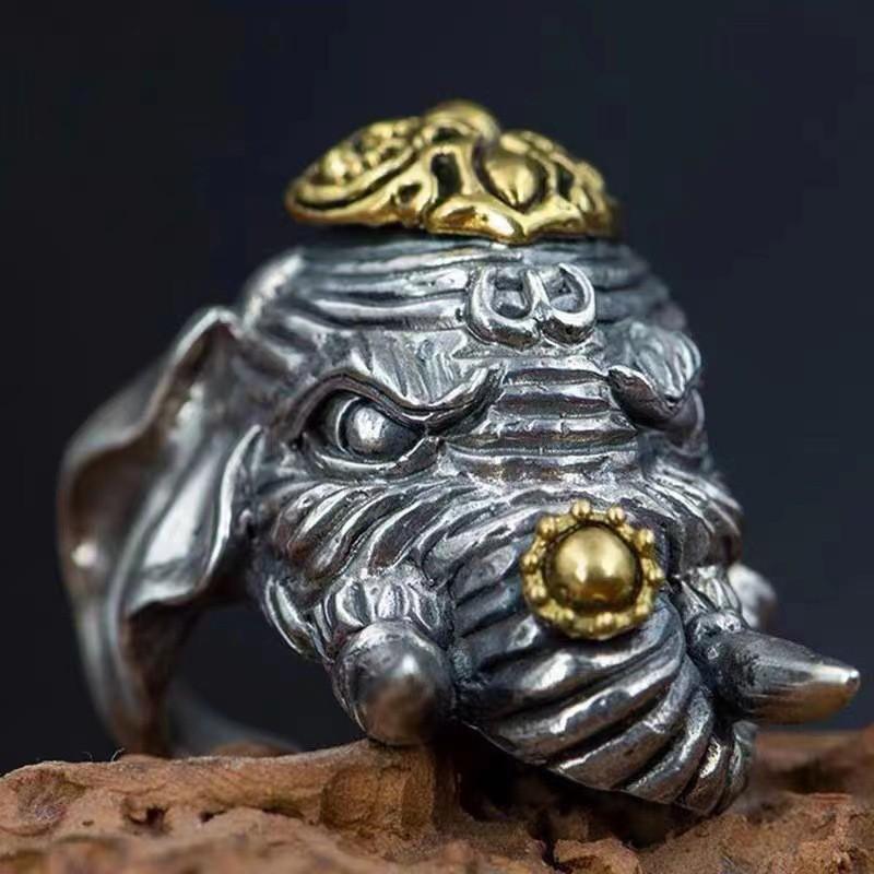 Adjustable Open Ring Men Women Vintage Elephant Motif Geometric Plated Statement