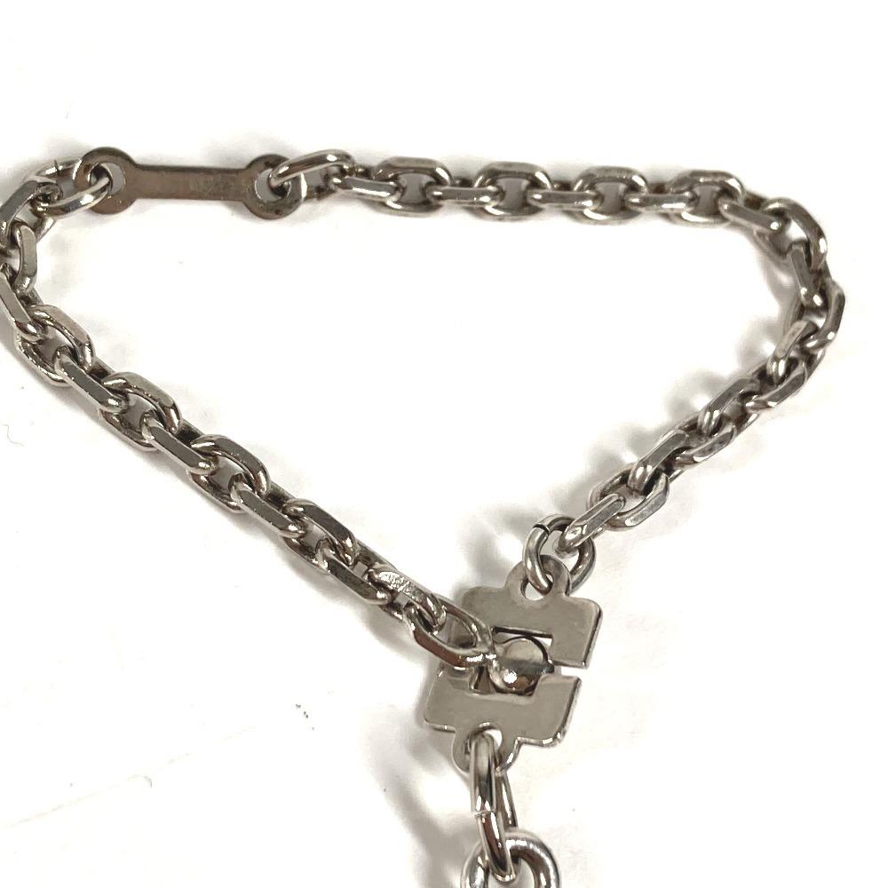 HERMES Logo enamel Chain Bag Charm Key Holder Metal Silver/blue