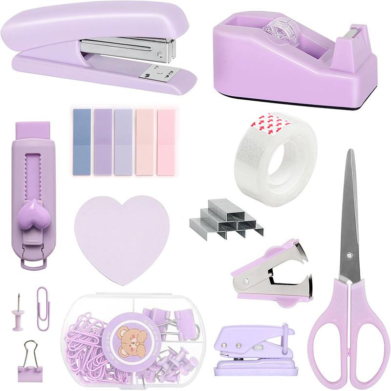

14 Pcs Stapler Set Ladies Office Supplies Set Children s and Students Interesting and Cute Stationery Set фіолетовий