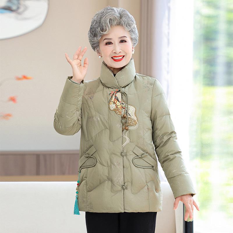 

2025 New Chinese Style Winter Down Jacket for Women: Fashionable and Thick Coat for Middle-Aged and Elderly Ladies XL (90-105 jin)