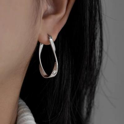 BF CLUB 925 Silver Earrings For Women Trendy Simple Oval Twist Earring Jewelry Prevent Allergy Party Accessories