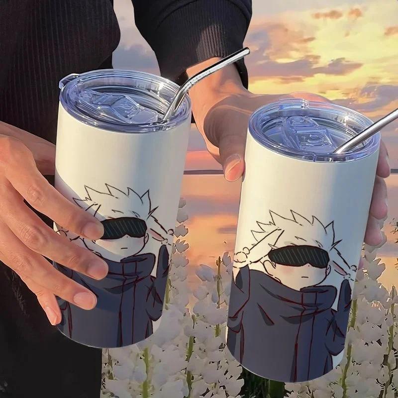 Jujutsu Kaisen Yuji Hrneček 500 ml Satoru Gojo Nerezová Ocel Cestovní Termohrnek Izolované Brčko Hrneček na Kávu Dárek Pro Děti