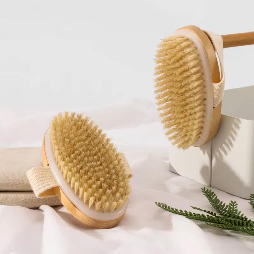 SPA Wooden Body Brush Natural Boar Bristle Organic Dry Skin Body Brush Bamboo Wet Back Shower Brushes Exfoliating Bathing Brush