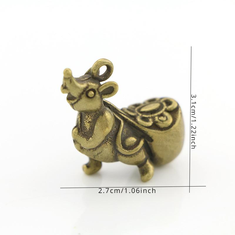 Zodiak Råtta Handtag Hänge med Mikro Skulptur Antik Brons Nyckelring Hänge