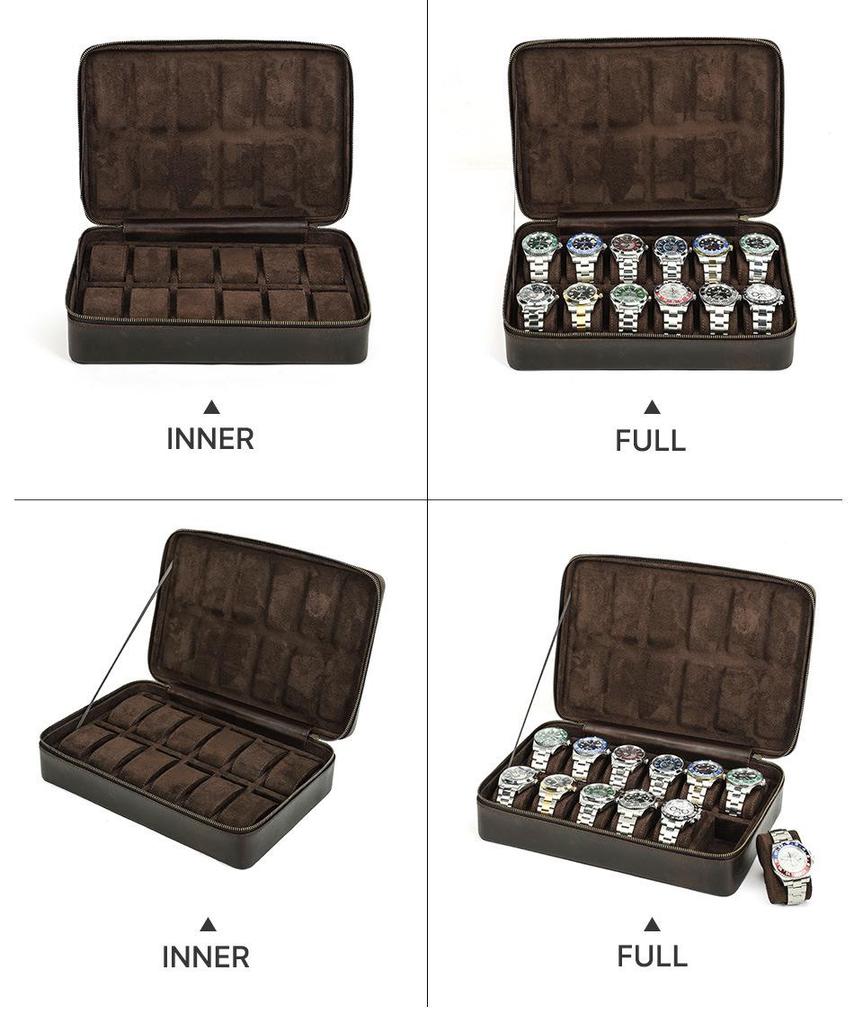 Handmade Crazy Horse Leather 12-Slot Watch Storage Box