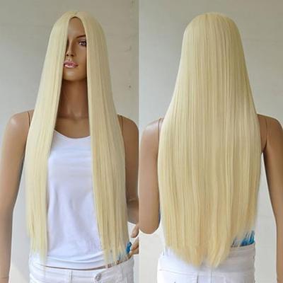 Damen-Perücke, lang, gerade, volles Haar, blond, synthetisch, ohne Pony, Cosplay, Party