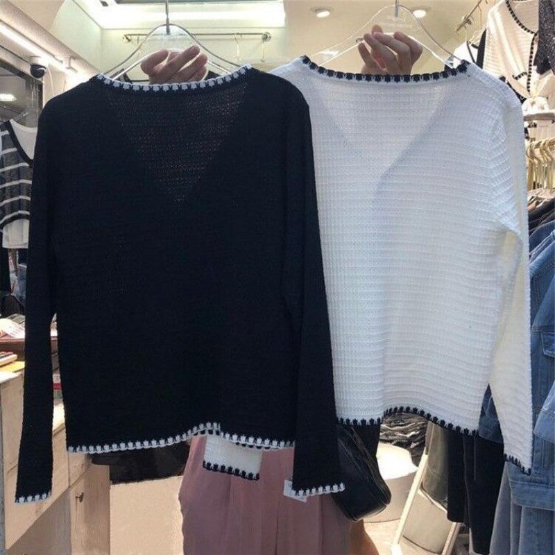 Thin Jacket Women's Small Fragrance Style High Waist Slim Fit Short Style Single Breasted Ice Silk Knitted Cardigan Top