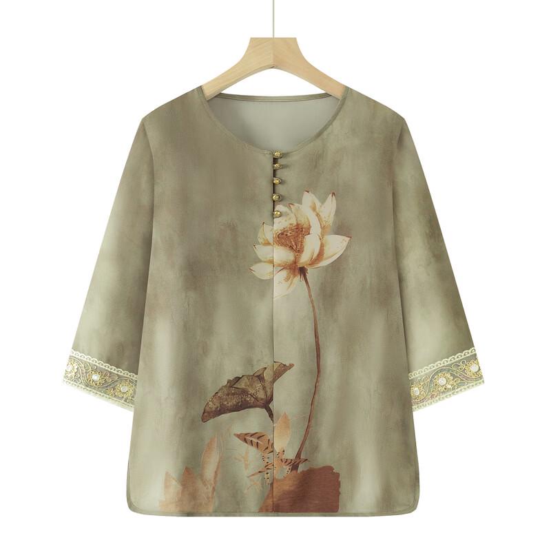 Elderly Women's Plus Size Chiffon Floral T-Shirt
