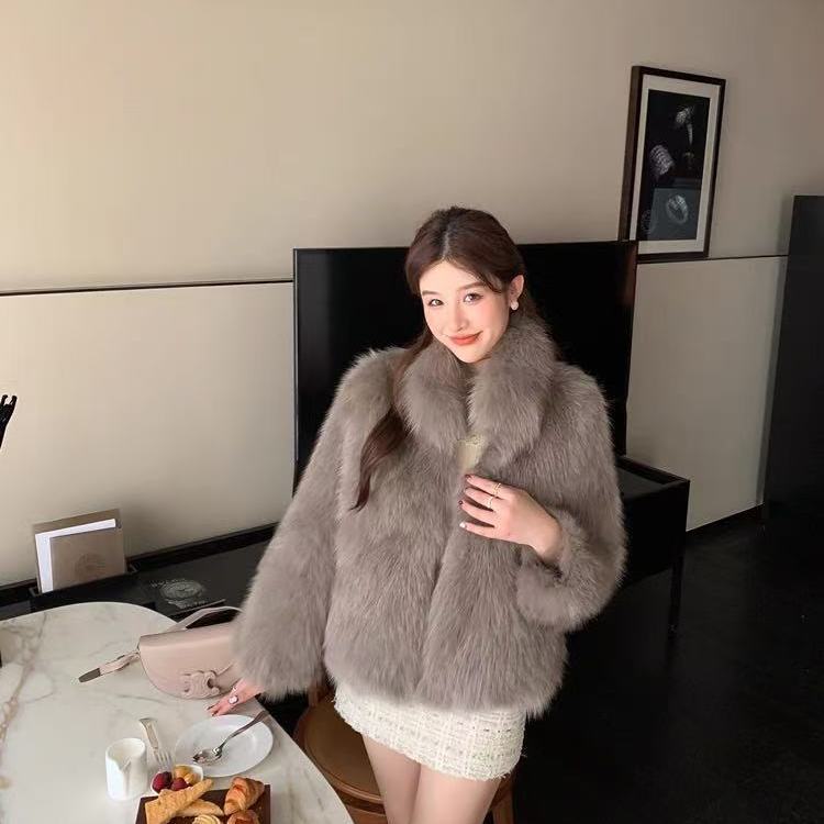 Winter New Environmentally Friendly Fur Stand-up Collar Jacket, High-end Fashionable Warm Thickened Plush Coat