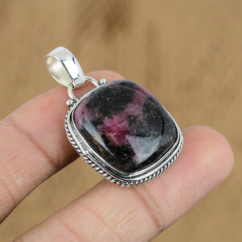 Birthday Gift For Her Natural Rhodonite Gemstone Pendant 925 Sterling Silver