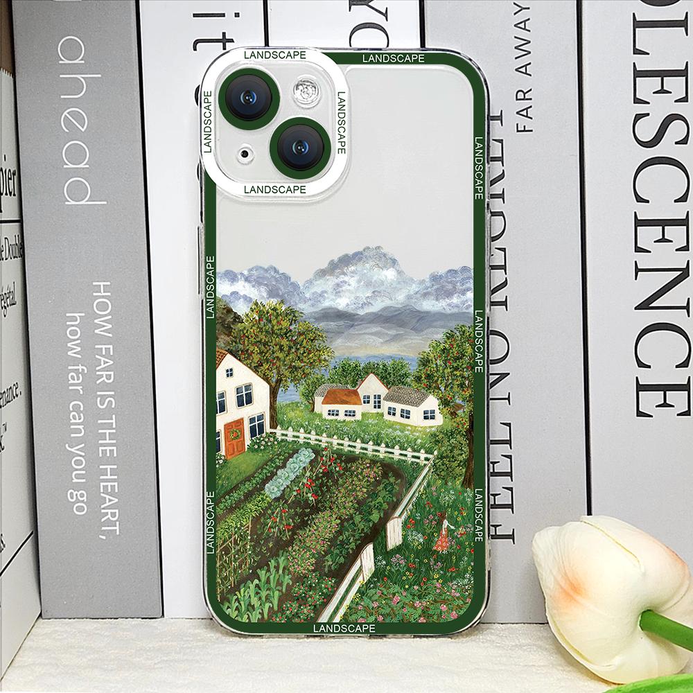 Landscape Oil Painting Phone Case for IPhone 14 15 16 Pro MAX 11 13 12 XS X SE2 XR 7 8 Plus Shockproof Aesthetic Art Soft Covers
