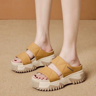 Summer Outer Wear High Heel Ladies Sandal Slippers Thick Bottom Slippers Women
