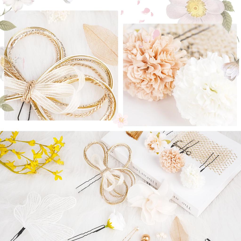 Biutee Hair Ornament for and Furisode and Features Bud and Gold and Cute Hair Clips for Formal Hairpiece for Coming-of-Age Ceremonies, Graduations,