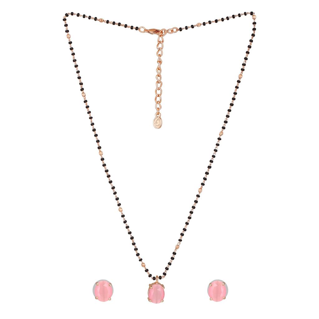 Estele Rosévergoldete CZ-elegante runde Designer-Mangalsutra-Halskette mit rosafarbenen Miint-Steinen für Damen