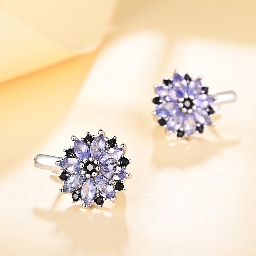 2023 New Natural Blue Tanzanite Flower Design Fine Jewelry Set 925 Sterling Silver Ring Earring for Women Nice Gift