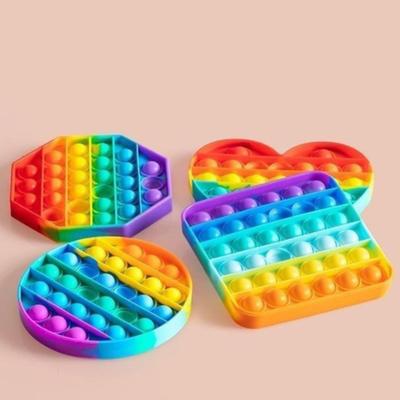 Rainbow Push Bubble Game Stress Anxiety Relief Bubble Popping Game Silicone Bubble Squeeze Sensory Fidget Toy Party Favors
