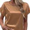 Women Satin Tops Casual Loose Short Sleeve Crew Neck Blouse Summer Silky Shirts Work Business Outfits