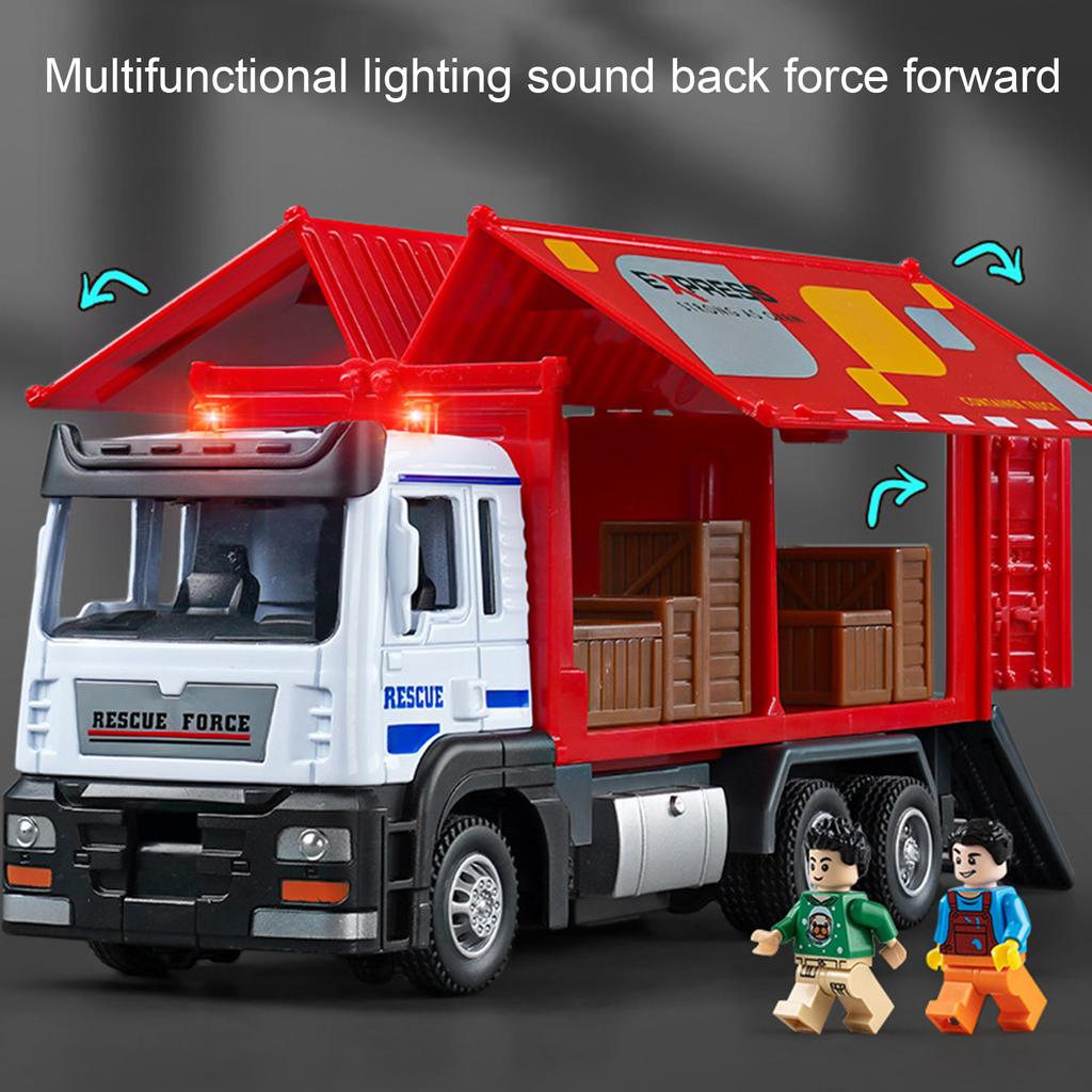1/32 Scale Container Truck Model with Music and Light,Openable Door,Realistic Vehicle Toy Ornament,Alloy Model Inertia Truck,Pull Back,Birthday Gift