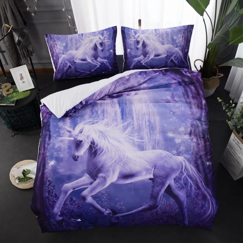 Green Pastoral Comforter Set Quilt Cover Pillowcases Bedclothes Unicorn Bedding Set Kids Full Duvet Cover Set 2/3 Pcs Pink White