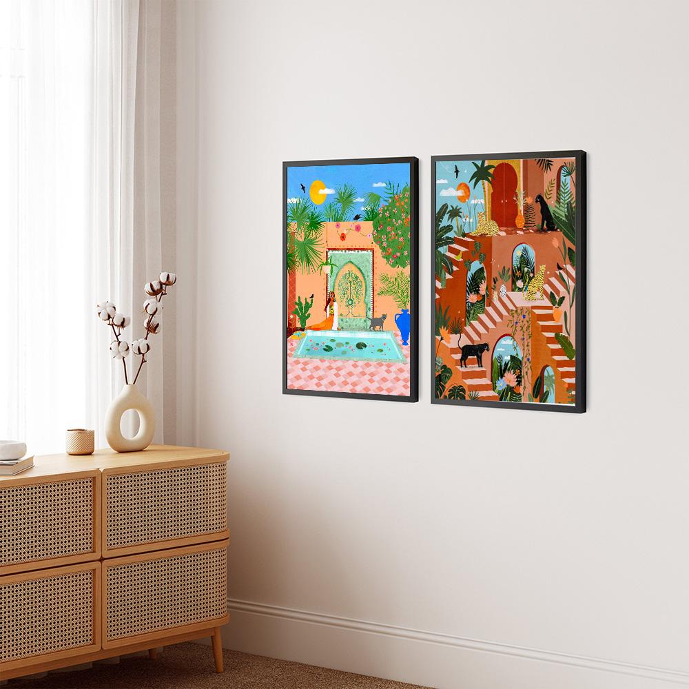 Tropical Jungle Plant Tiger Leopard Camel Wall Art Canvas Painting Girl Palm Grove of Marrakesh Poster Print Pictures Home Decor