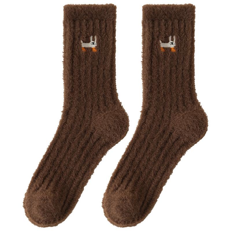 Chaussettes mi-mollet d'automne/hiver pour femmes, rembourrées, double face en peluche thermique, chaussettes de sol, chaussettes de sommeil